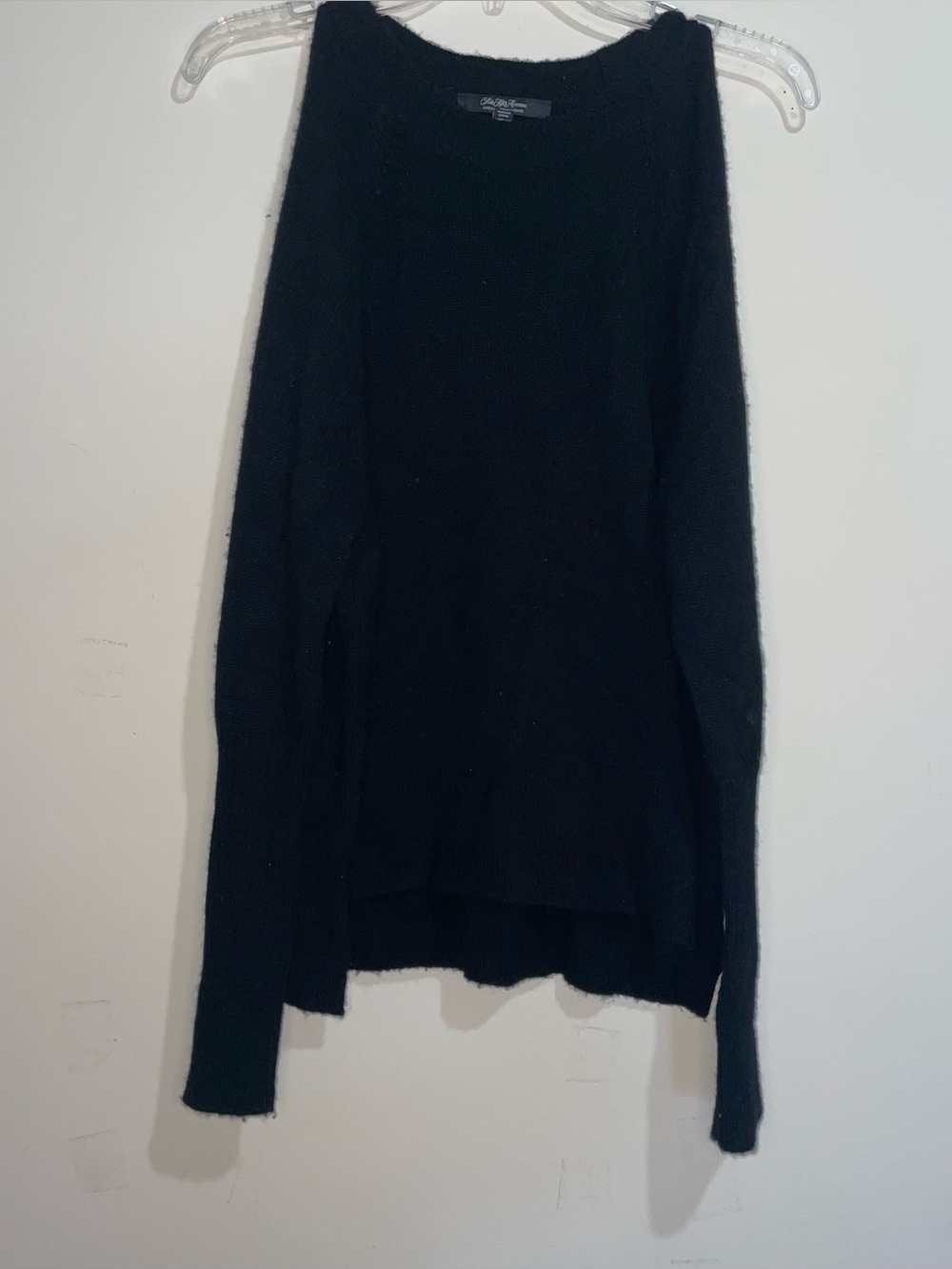 Saks Fifth Avenue Black Open Shoulder 100% Cashmere Sweater Preppy Old Money